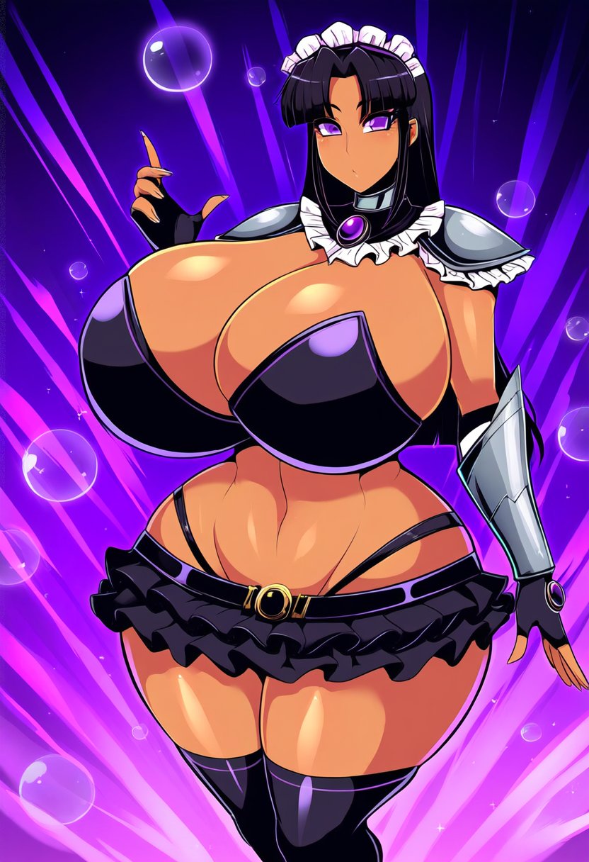 1female 1girls ai_generated big_ass big_booty big_butt black_hair black_hair_female blackfire breasts_bigger_than_head bubble_butt clothed clothing collar curvy curvy_body curvy_female curvy_figure dan16369336 dc dc_comics female female_only frilly gauntlets gem long_hair long_hair_female maid_outfit maid_uniform massive_hips metal_collar mini_skirt narrow_waist pink_gem shiny_hair short_bangs shoulder_pads silver_collar skimpy solo_female straight_hair straight_hair_female teen_titans violet_eyes