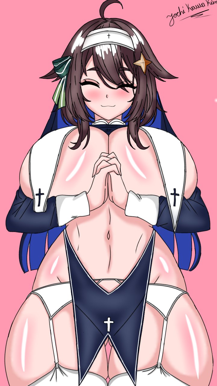 1girls blush breasts brown_hair closed_eyes former_idol_corp_member idol_corp idol_es latam_virtual_youtuber meica nun short_hair socks tagme text thighs virtual_youtuber vtuber yoshi_kawa_kun