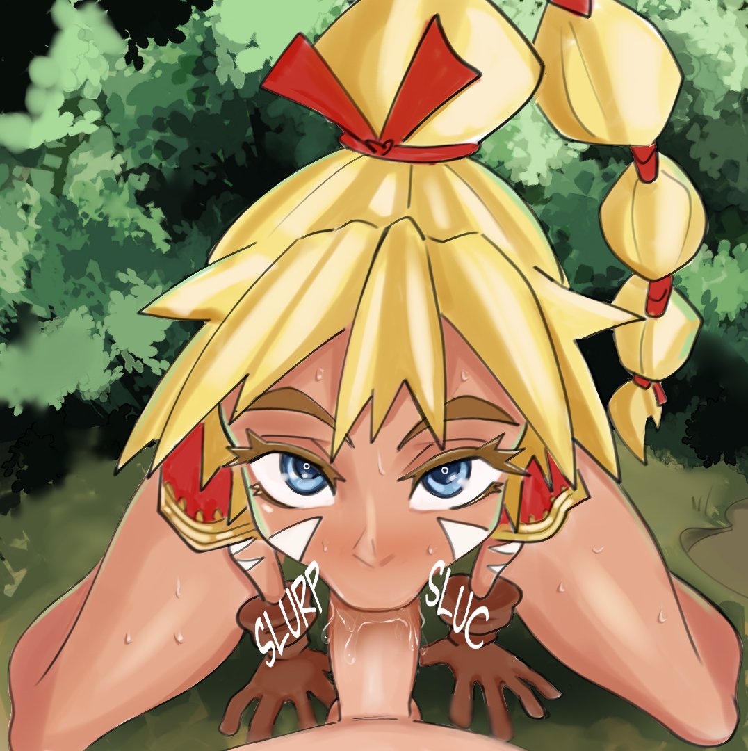 1boy 1girls blonde_hair blush chrono_cross eduardo_squidwardo kid_(chrono_cross) oral partial_male pov sucking sucking_penis thesquiddycipher