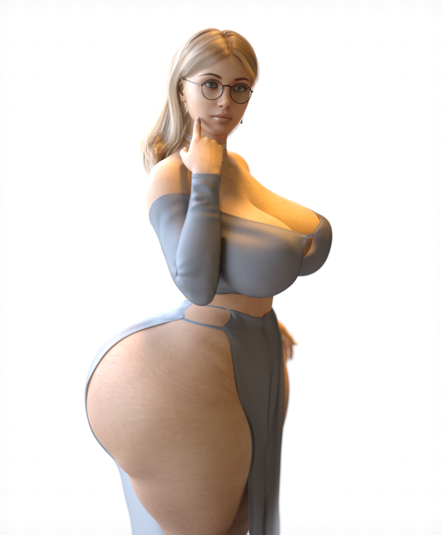 ass ass_bigger_than_body ass_bigger_than_head blonde_hair breasts clothing female glasses rev2019 solo