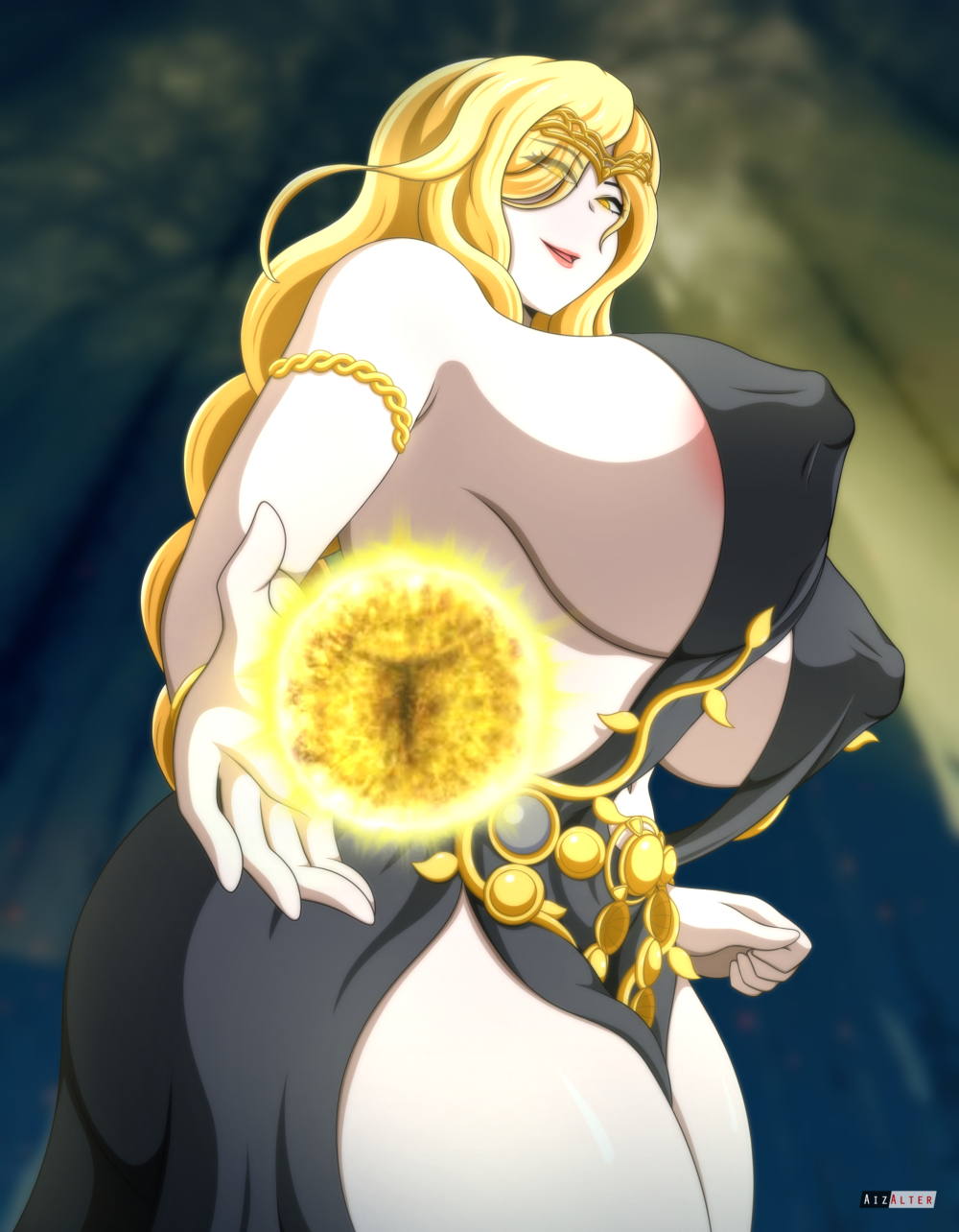 1girls aizalter blonde_hair elden_ring erect_nipples female female_only fromsoftware huge_ass huge_breasts marika's_rune milf nipple_bulge pov queen_marika_the_eternal thick_thighs