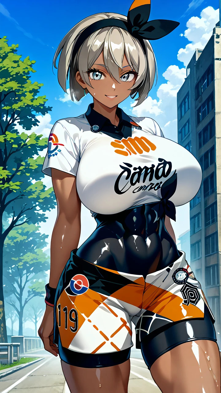 ai_generated bea_(pokemon) big_ass big_breasts breasts curvy female front_view grey_hair huge_breasts jiuyang-hsien large_breasts nintendo pokemon pokemon_ss short_hair