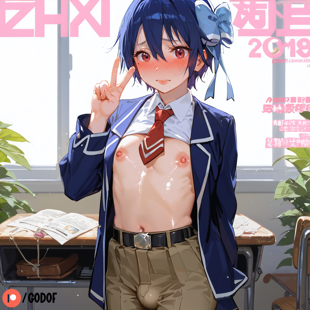 1boy 1femboy ai_generated blush cute cute_face femboy gay godof male male_focus male_only nisekoi patreon sexy shy sissy trap tsugumi_seishirou yaoi