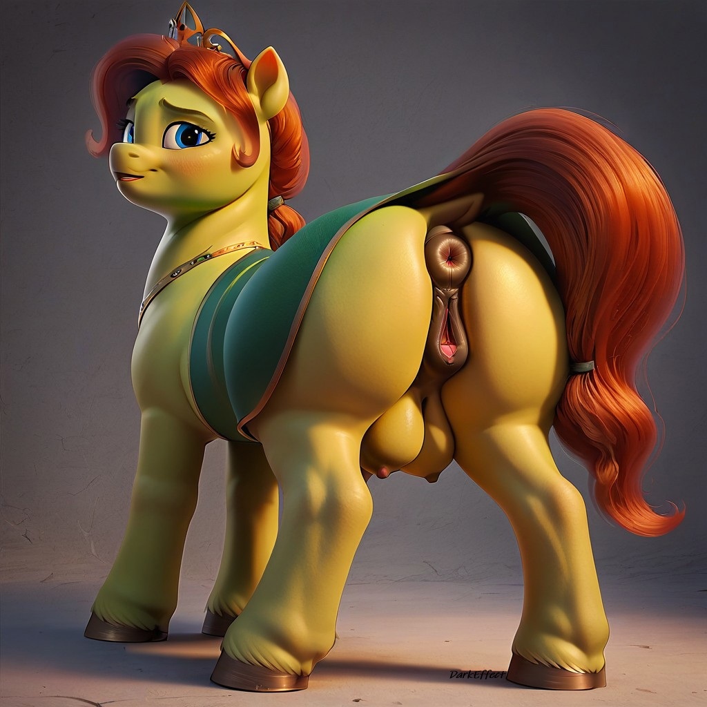 1girls ai_generated anatomically_correct animal_genitalia anus ass blush character_fusion crotchboobs crotchboobs_visible_through_thighs crown darkeffect equine equine_anus equine_genitalia equine_pussy female female_only feral feral_only furry fusion green_body green_skin hooves large_eyes looking_at_viewer looking_back my_little_pony nipples non-human_areolae ponut pony presenting_hindquarters princess princess_fiona princess_fiona_(ogre) pussy rear_view red_hair royalty shrek_(film) shrek_(series) smile solo solo_female solo_focus uncensored