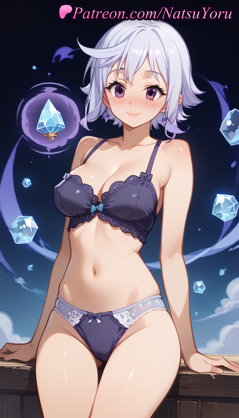 1girls ai_generated anime anime_style ass_visible_through_thighs bangs bare_arms bare_shoulders blue_bra blush bow bow_bra bow_panties bra breasts bust busty cameltoe cleavage closed_mouth collarbone covered_nipples cowboy_shot crystal earrings eris_(konosuba) female female_focus female_only floating floating_object grey_hair groin hentai jewelry kono_subarashii_sekai_ni_shukufuku_wo! lace-trimmed_bra lace_trim large_breasts lingerie looking_at_viewer medium_breasts mole natsuyoru navel panties pantsu pink_eyes purple_bra purple_eyes purple_panties short_hair sitting smile solo solo_female stomach thigh_gap thighs underwear underwear_only voluptuous voluptuous_female white_hair