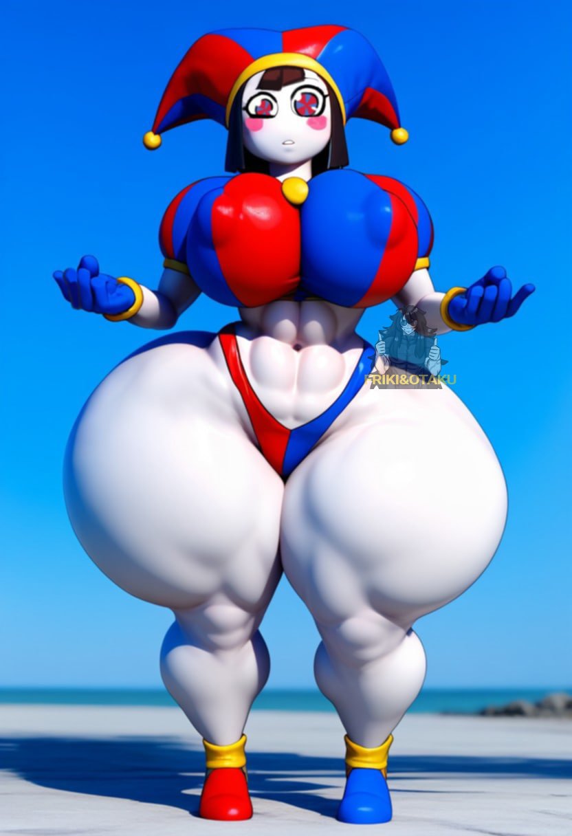 1girls 3d ai_generated big_ass big_breasts clothed clothing friki8otaku huge_ass huge_breasts looking_down partially_clothed pomni_(the_amazing_digital_circus) solo solo_female standing thong