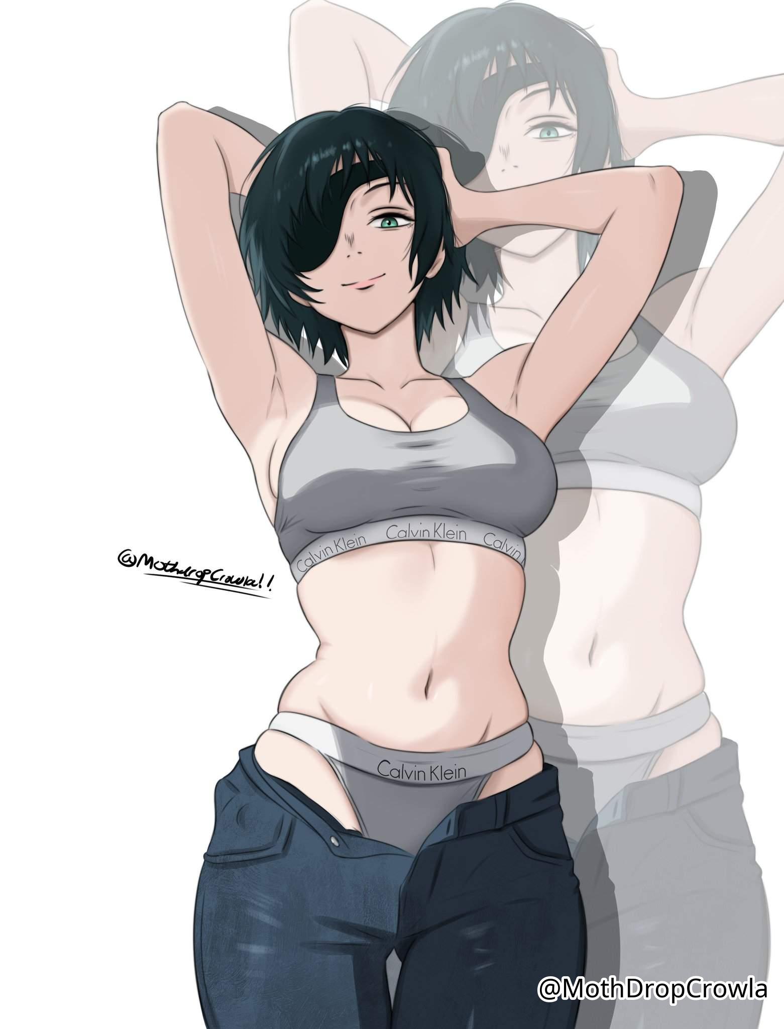 1girls, 2d, 2d (artwork), 2d artwork, adult, adult female, arm behind head, armpit, armpit crease, armpit focus, armpit peek, armpits, bare armpits, bare arms, bare belly, bare chest, bare hands, bare midriff, bare navel, bare shoulders, bare skin, belly, belly button, big breasts, black hair, black-haired female, bra, breasts, busty, busty female, busty girl, calvin klein, chainsaw man, cleavage, closed mouth smile, collarbone, curvaceous, curvaceous body, curvaceous female, curvaceous figure, curvaceous hips, curvy, curvy body, curvy female, curvy figure, curvy hips, digital, digital art, digital drawing, digital drawing (artwork), digital media, digital media (artwork), drawing, elbows, exposed armpits, exposed arms, exposed belly, exposed chest, exposed midriff, exposed navel, exposed shoulders, exposed skin, eyepatch, female, female focus, female only, female torso, green eyes, green-eyed female, grey bra, grey panties, grey underwear, hairless armpits, half naked, half nude, hand behind head, head tilt, high resolution, highres, himeno (chainsaw man), hourglass figure, inguinal crease, inguinal ligament, large boobs, large breasts, lean figure, light smile, linea alba, looking at viewer, looking down, looking down at viewer, mature, mature female, midriff, mothdropcrowla, naked, naked female, naked woman, narrow waist, navel, no sex, nude, nude female, nudity, panties, parted bangs, posing, posing for the viewer, posing naked, posing nude, presenting armpit, seductive, seductive eyes, seductive female, seductive gaze, seductive grin, seductive pose, seductive posing, seductive smile, seductive smirk, seductive stare, seductive woman, semi nude, shaved armpits, short hair, shoulders, simple background, slender body, slender waist, slim waist, smile, smiley face, smiling, smiling at viewer, solo, solo female, standing, stomach, tilted head, underwear, upper body, white background, wide hips