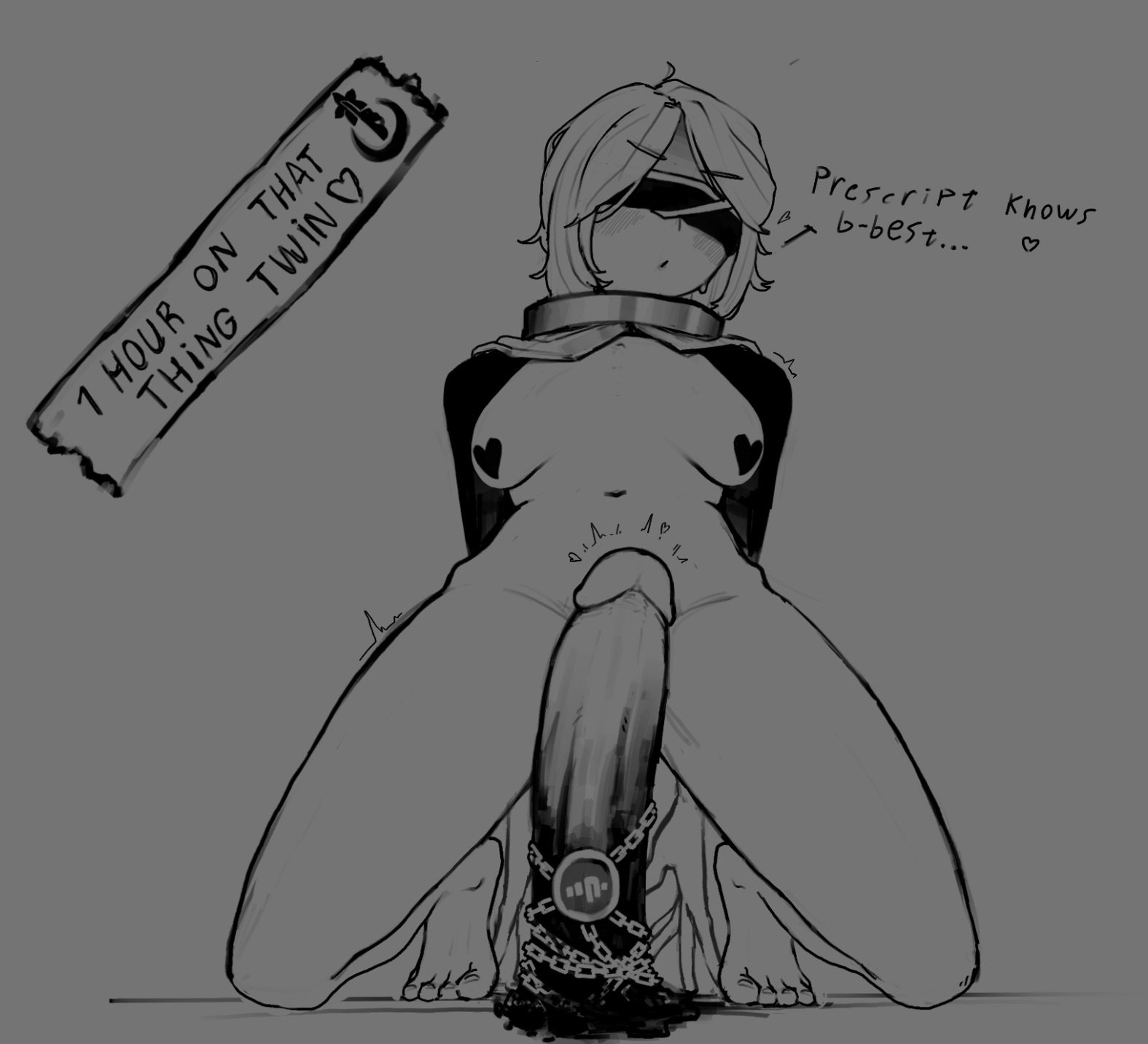 1girls, beeneedshelp , big dildo, blindfold, breasts, dildo, faust (limbus company), female, index (identity) (project moon), limbus company, pasties, project moon