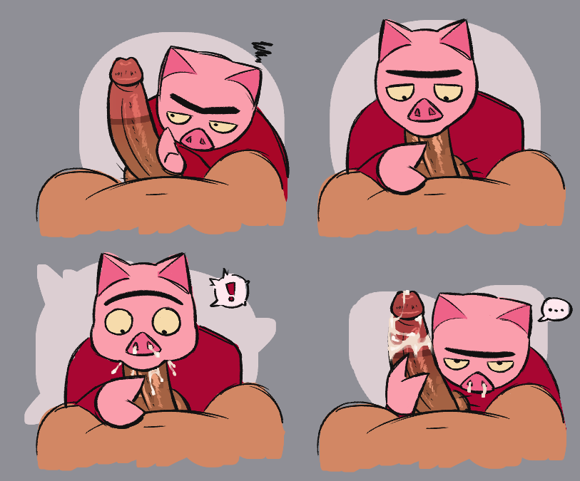 ! ... 2023 anonymous_male anthro blowjob chronobauble cum_from_nose cum_overflow domestic_pig drawn_together gay gray_background grey_background male male_only male_pov pig pink_skin pov shocked shocked_expression spanky_ham unibrow yellow_sclera