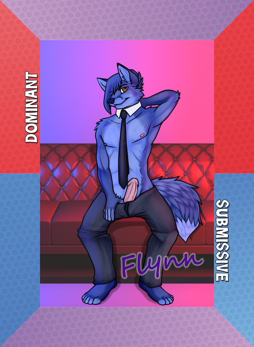 1boy anthro blue_fur canine catwolf clothing erection fingers fox fur fur_pile hair male male_only mammal necktie pants penis smile solo text toes