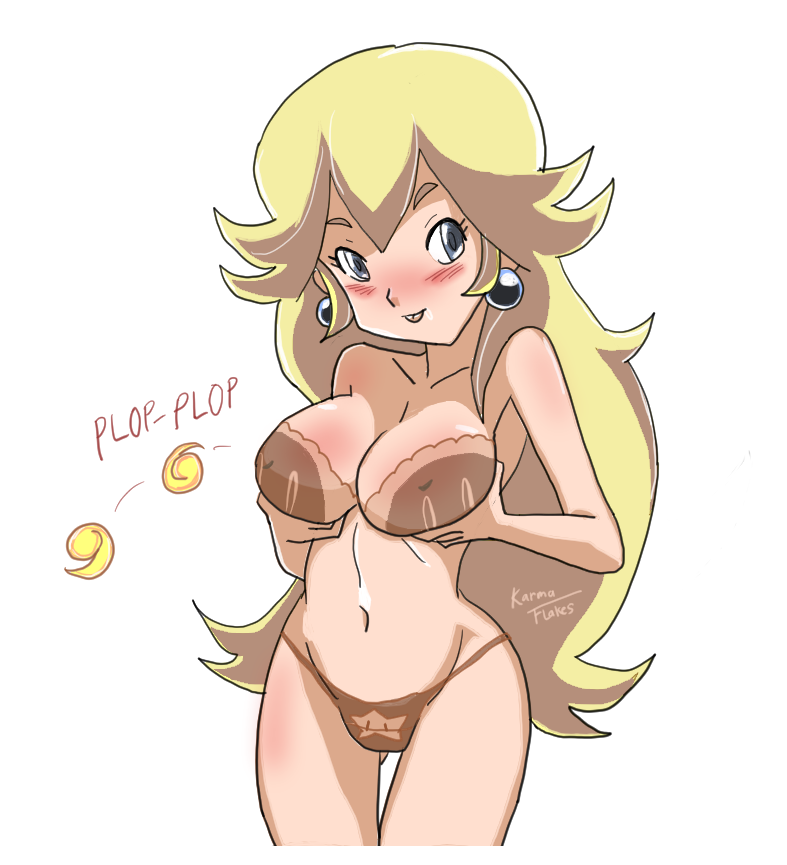 blush breast_lift female female_only fireball human karmaflakes lingerie mario_(series) nintendo princess_peach solo super_mario_bros. super_mario_bros._(nes)