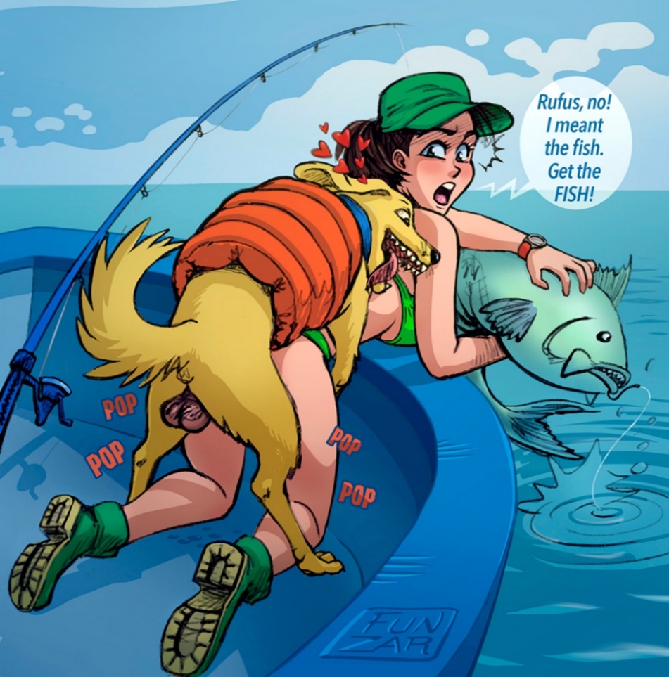 animal, bikini, boat, boots, breasts, female, female on feral, feral on female, feral on human, feral penetrating, fishing, fishing rod, funzar, green bikini, hat, ocean, open mouth, pool, riding, swimsuit, water, zoophilia