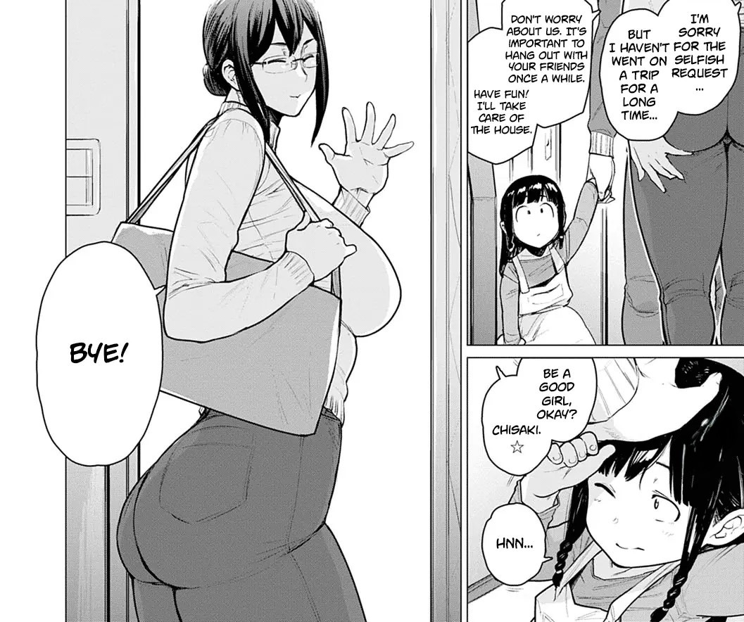 acting innocent, daughter, etuzan jakusui, female, girls night, happy female, husband and wife, leaving, smiling at partner