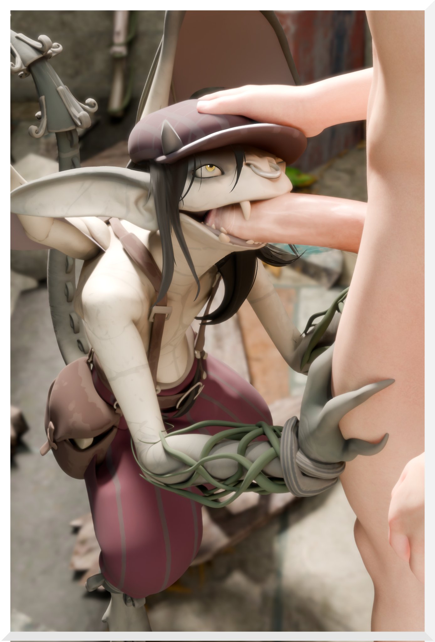 1boy, 3d, deadlock, fellatio, female, gargoyle, human male, interspecies, interspecies sex, ivy (deadlock), male, monster, monster girl, ugly female, undead h34d