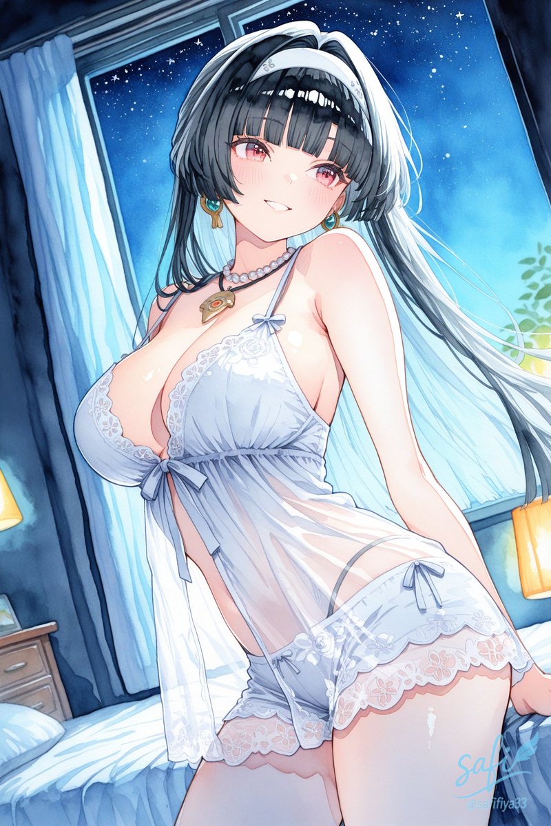 astra yao, black hair, breasts, earrings, female, large breasts, long hair, red eyes, smile, zenless zone zero