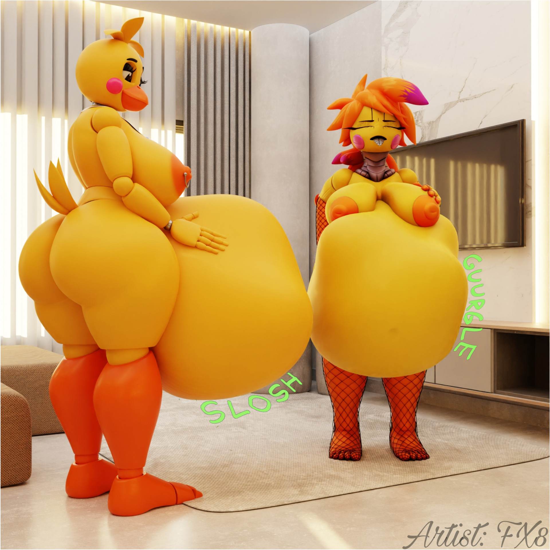 2girls, after anal vore, after vore, ambiguous prey, anal vore, animatronic, animatronic female, animatronic girl, ass, belly, belly bulge, big ass, big belly, big belly bulge, big breasts, big butt, blonde female, blonde hair, blonde-haired female, breasts, digestion, digestion noises, female, female pred, five nights at freddy's, five nights at freddy's 2, fx8, large ass, large boobs, large breasts, large butt, lovetaste chica, oral vore, showbiz toy chica, soft vore, squirming, squirming belly, squirming gut, squirming prey, standing, stomach bulge, stomach noises, struggling, struggling prey, toy chica (fnaf), unwilling prey, vore, vore belly, willing pred, yellow hair, yellow-haired female