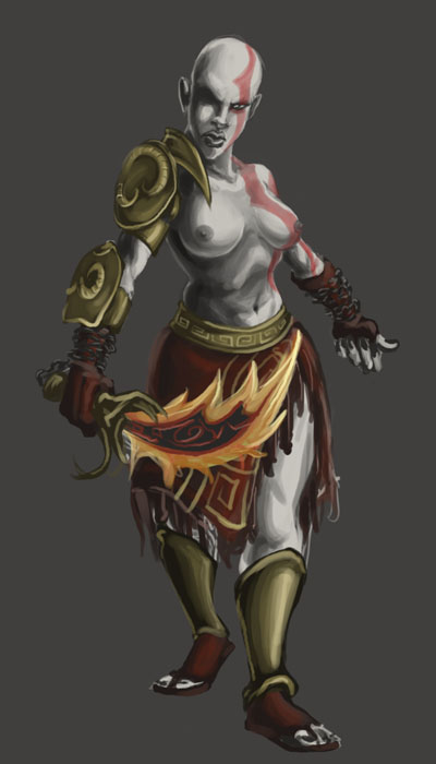 breasts coelasquid color exposed_breasts female female_only front_view genderswap genderswap_(mtf) god_of_war kratos kratos_(female) rule_63 solo