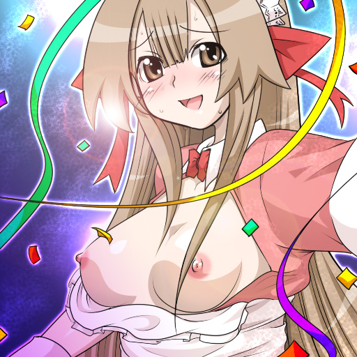 bow breasts brown_eyes brown_hair hairbow long_hair mabahn maban my_bride_is_a_mermaid nipples no_bra open_clothes san_seto seto_no_hanayome seto_sun smile