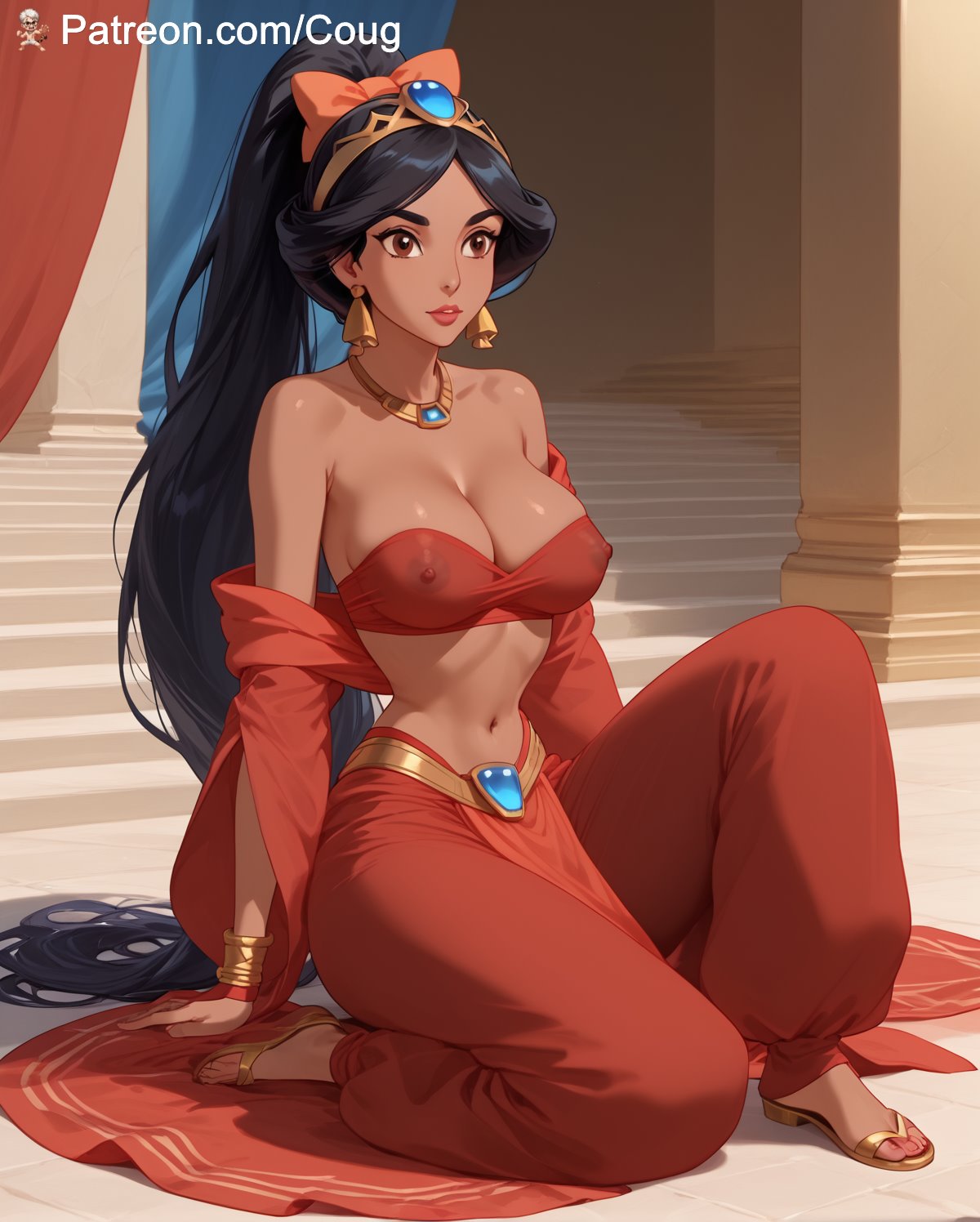 1girls, ai assisted, ai generated, aladdin, aladdin (1992 disney film), cougwe, disney, disney princess, female, princess jasmine, stable diffusion
