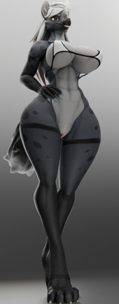 1girls 3d 3d_(artwork) abs alternate_version_available anthro ass big_ass big_breasts big_butt breasts breasts_bigger_than_head clothing curvaceous curvy curvy_figure female female_only fishnets fit_female furry gunslinger_(xazter3d) hi_res huge_ass huge_breasts hyena legwear long_hair mostly_nude pussy red_eyes solo solo_female tagme tail tall_female thick_thighs voluptuous voluptuous_female white_hair xazter3d