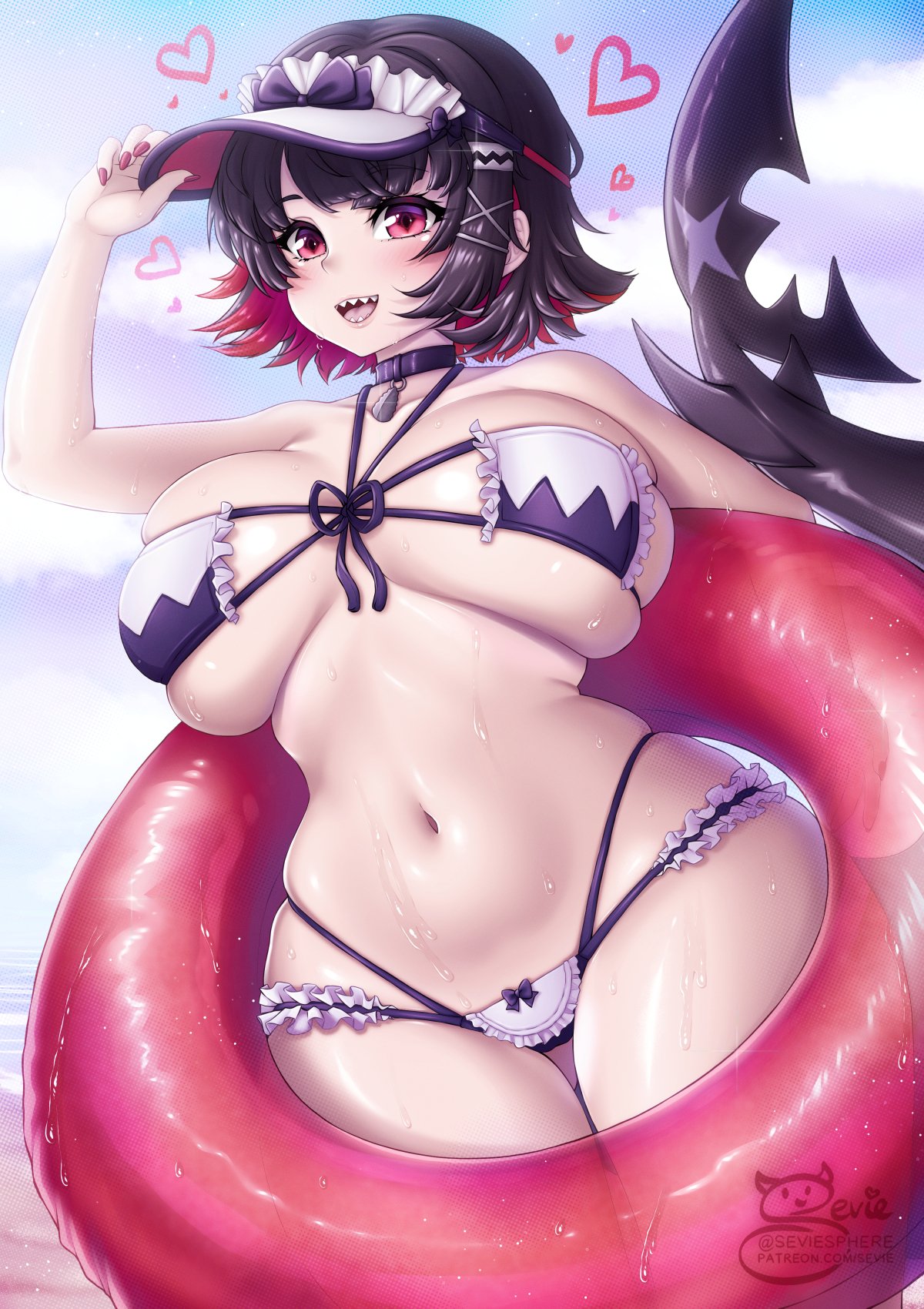 1girls bikini black_hair breasts ellen_joe female large_breasts light-skinned_female light_skin sevie shark_girl shark_tail short_hair tail zenless_zone_zero