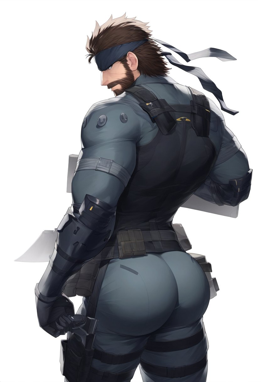 1boy ai ai_generated big_ass big_butt brown_hair bubble_butt male male_only metal_gear_solid muushya solid_snake solo solo_male