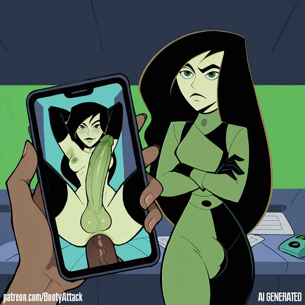 1boy, 1futa, ai generated, black hair, bootyattack, bored, crossed arms, dark skin, dark-skinned male, disney, disney channel, futa focus, futa sans pussy, futanari, goth, green eyes, green skin, happy, interracial, intersex, kim possible, long hair, looking away, male, male on futa, male pov, multiple views, phone, pov, shego, smiling, stable diffusion, thick thighs, wide hips