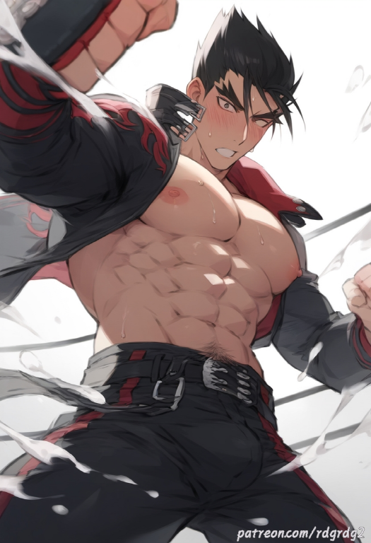 ai_generated bandai_namco bara blush clothing jin_kazama looking_at_viewer male male_nipples male_only muscular_male nipples rdgrdg tekken