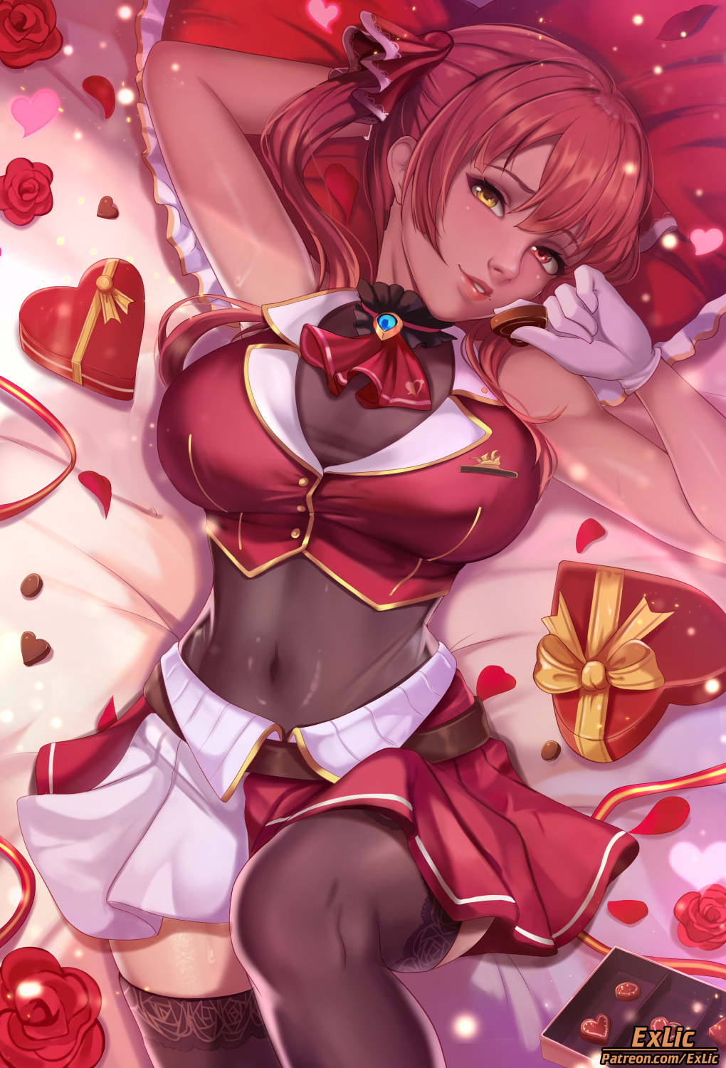 1girls, big breasts, breasts, cleavage, exlic, female, female only, hololive, hololive fantasy, hololive japan, houshou marine, large breasts, looking at viewer, solo, thick thighs, virtual youtuber, wide hips