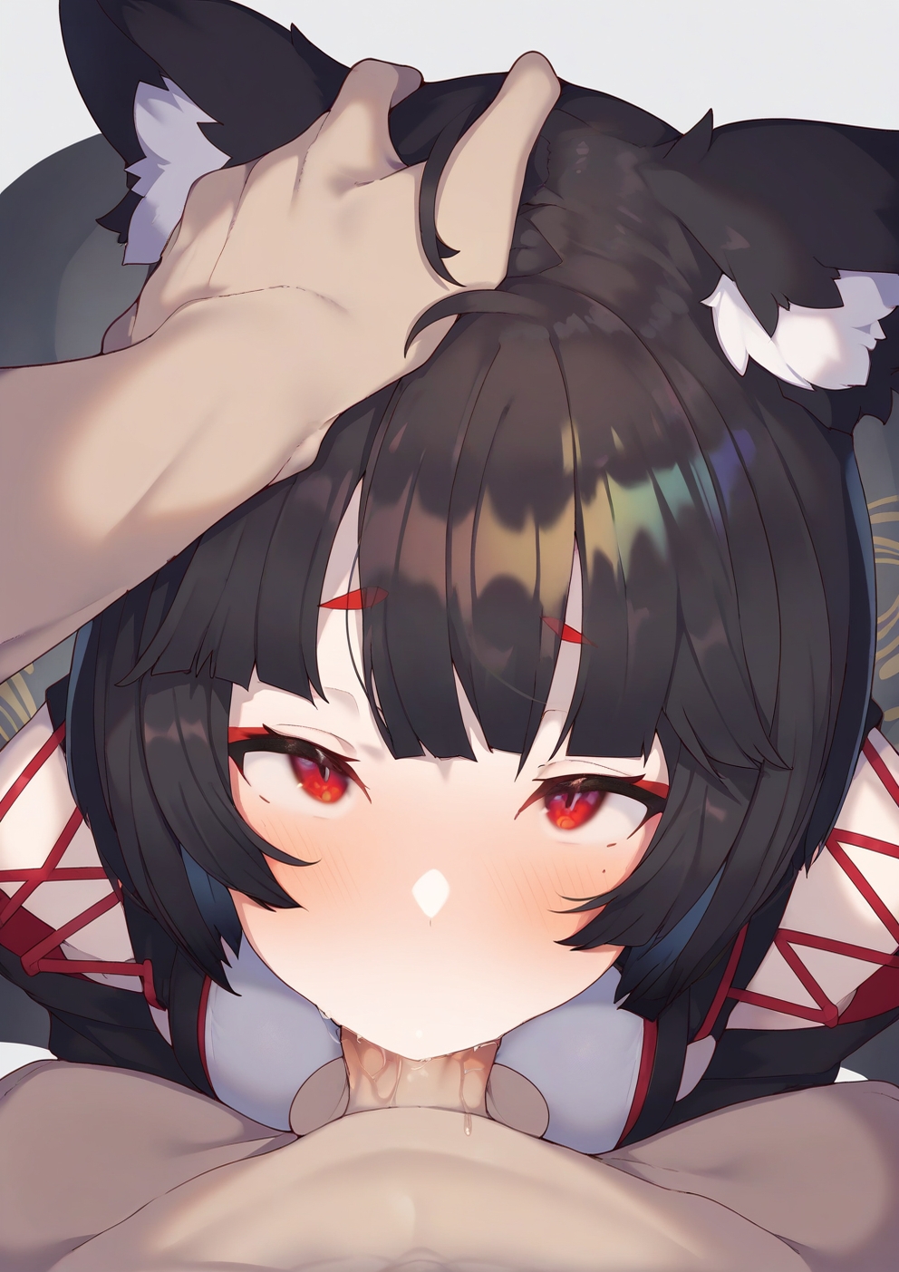 ai_generated animal_ears blush fellatio female hand_on_head looking_at_viewer looking_up male oral_penetration yamashiro_(azur_lane)