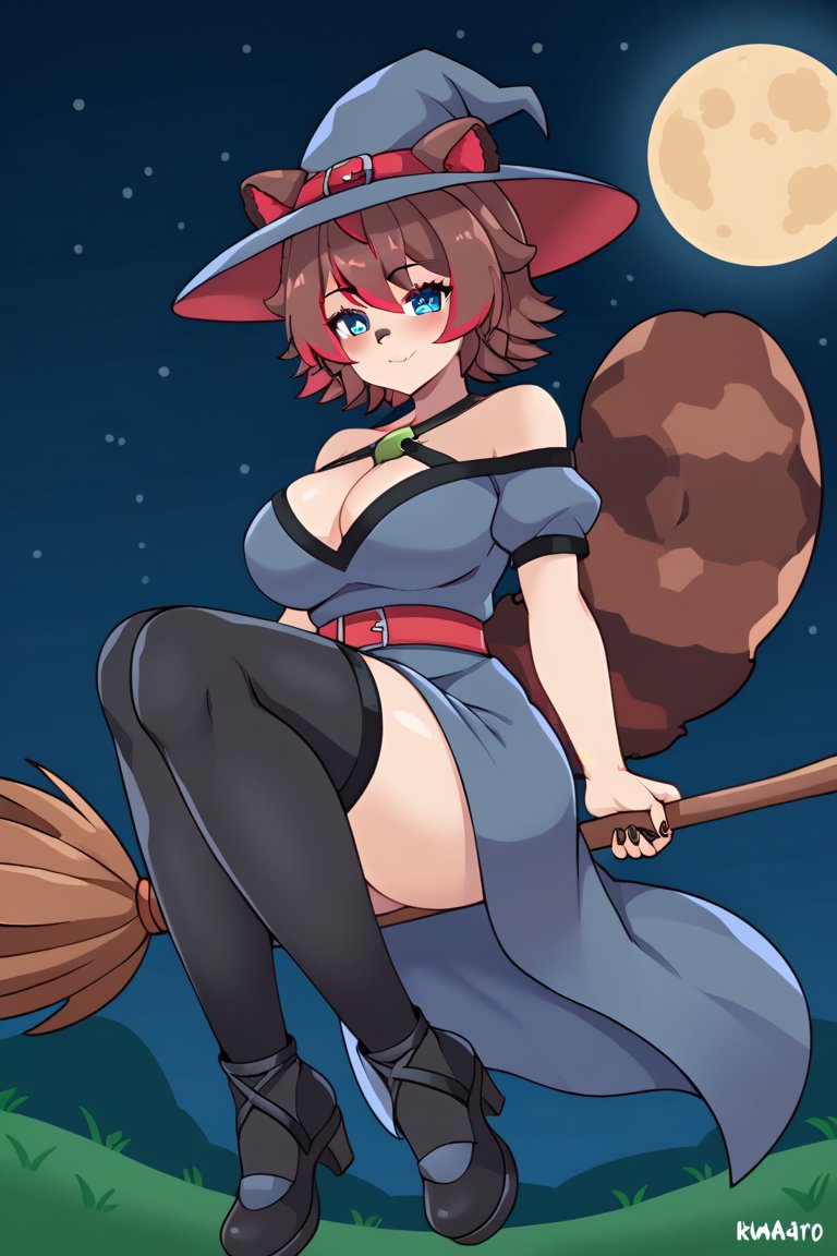 1girls ai_generated animal_ears animal_tail big_breasts blue_eyes breasts brown_hair halloween halloween_costume kemonomimi latam_virtual_youtuber looking_at_viewer multicolored_hair night outdoors panties raccoon_ears raccoon_girl raccoon_tail rakkun red_hair short_hair solo_female tagme thighs tupadrev4 upskirt virtual_youtuber vtuber witch witch_costume