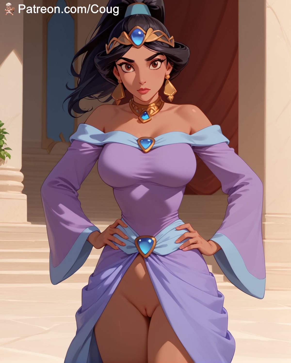 1girls, ai assisted, ai generated, aladdin, aladdin (1992 disney film), cougwe, disney, disney princess, female, princess jasmine, stable diffusion