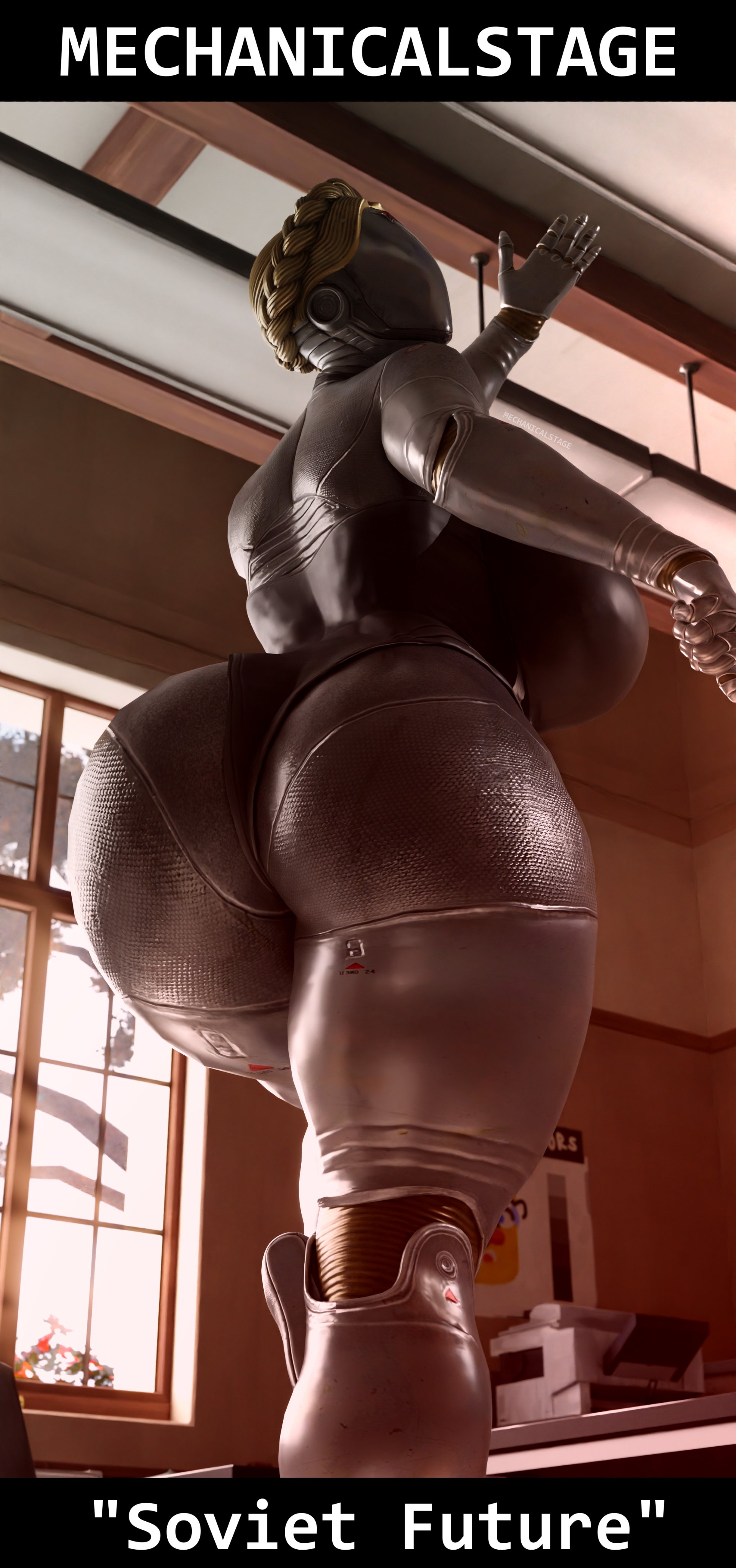 1girls, 3d, ass, atomic heart, big breasts, blonde hair, breasts, female, female only, large ass, large breasts, large butt, large thighs, left (atomic heart), looking at viewer, looking down, looking up, mechanicalstage, robot girl, robot humanoid, russian, short hair, the twins (atomic heart), thick, thick ass, thick legs, thick thighs, thighs, voluptuous, voluptuous female