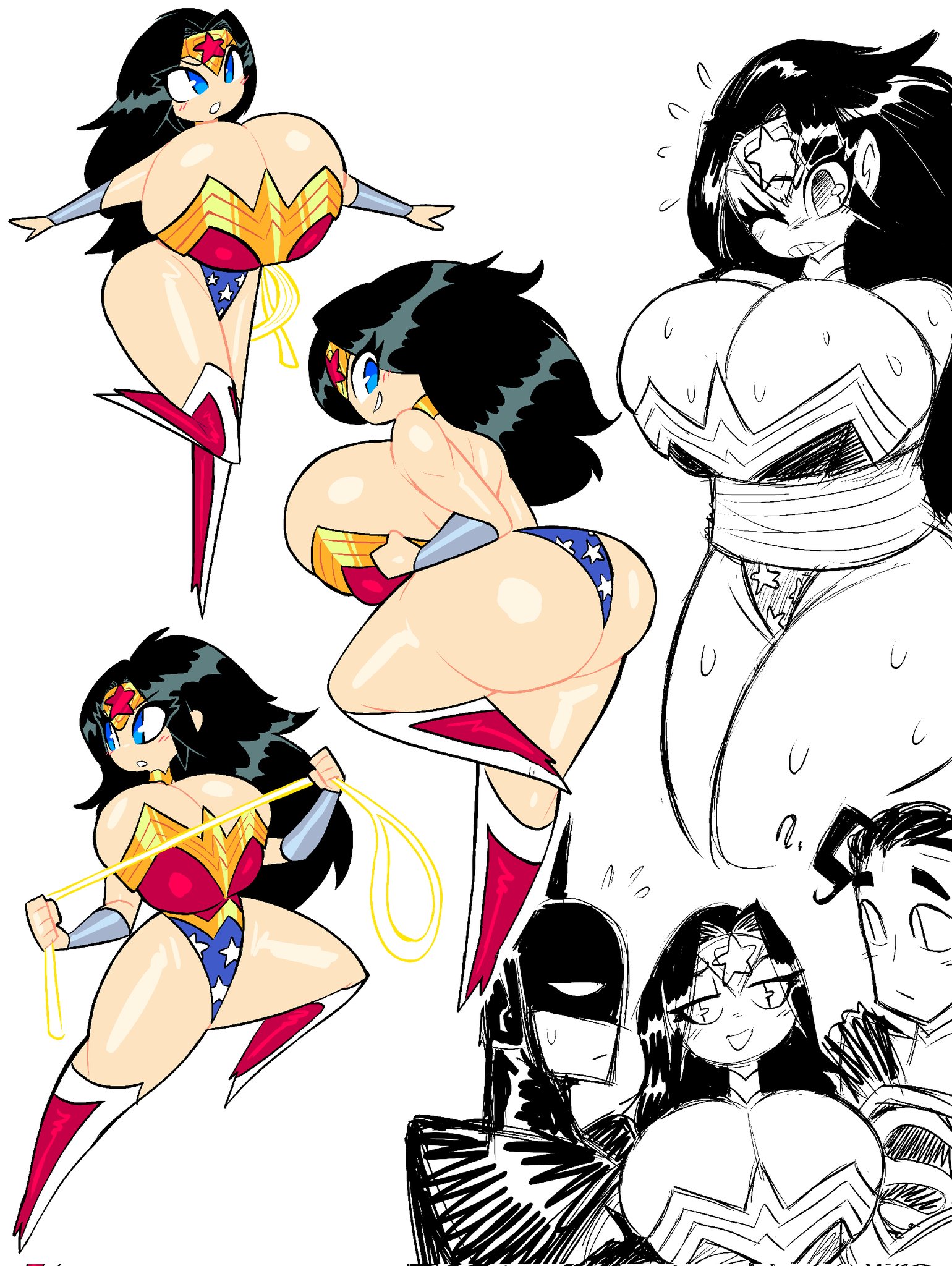 batman, batman (bruce wayne), batman (series), big breasts, black hair, breasts, bruce wayne, clark kent, dc, dc comics, female, huge breasts, hyper breasts, ilikestuffdoyou, male, superman, superman (clark kent), superman (series), theguywhodrawsalot, wonder woman, wonder woman (series)