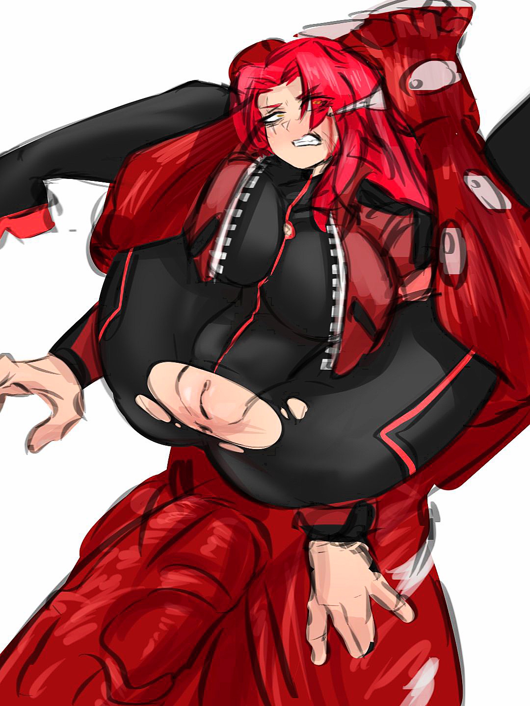 1boy, 1boy1girl, 1girls, 2d, 2d (artwork), abnormality (project moon), abs, anime style, asazaz12 nsfw (artist), breasts, carrying, carrying partner, clothed female, clothed female nude male, female, forced, full nelson, gebura (lobotomy corporation), huge breasts, imminent rape, lobotomy corporation, male, monster, monster cock, muscle man, muscles, nothing there, penis, posing, project moon, red hair, red jacket, red skin, ripped clothing, scary face, sex, thick thighs, white skin, yellow eyes