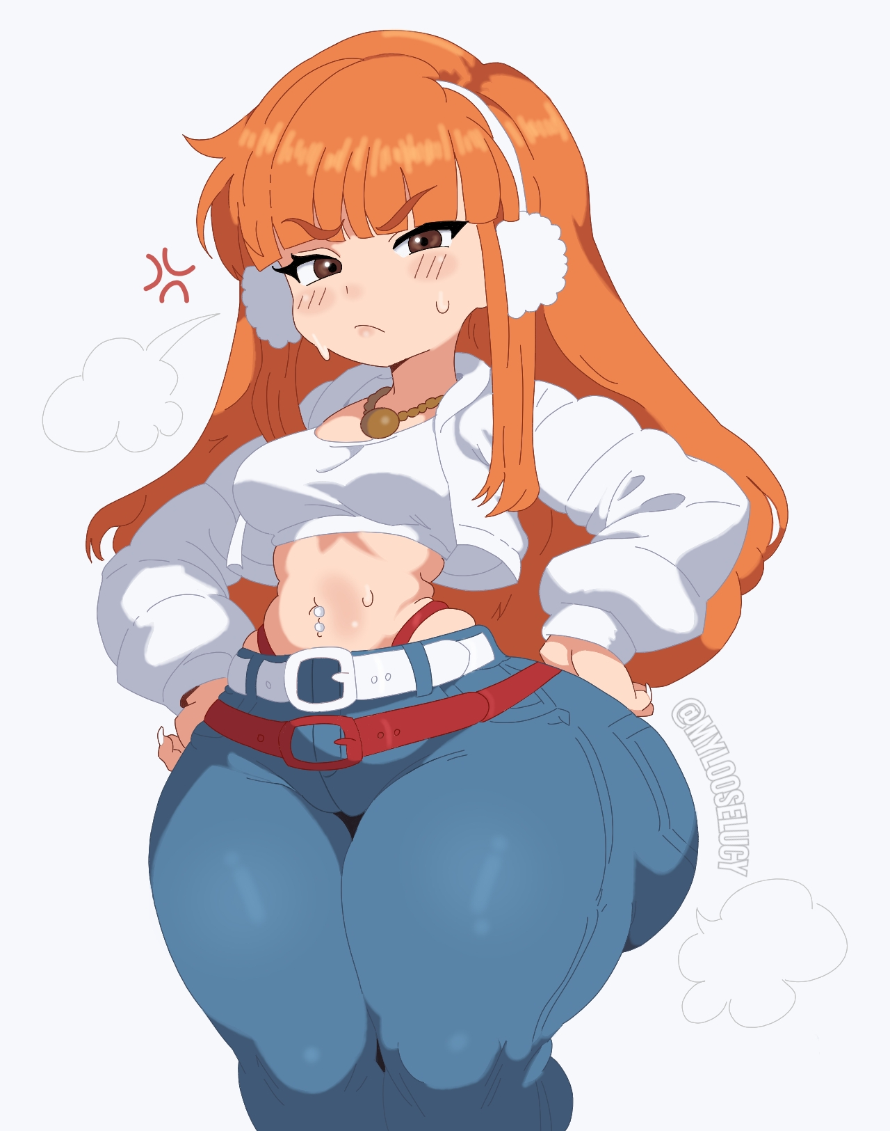 1girls, alternate skin color, annoyed, annoyed expression, ass, ass bigger than breasts, ass bigger than head, ass bigger than torso, belly, belly button, belly piercing, belt, big ass, big hipped, big hips, blush, breasts, brown eyes, celebrity, coat, crop top, ear muffs, fake nails, female, female focus, female only, ghetto, hands on hips, hips, hips wider than shoulders, ice spice, innocent, jacket, jeans, jewelry, light skin, light-skinned female, long hair, long nails, long sleeves, looking at viewer, mylooseylucy, narrow waist, necklace, orange hair, piercing, pov, puffy jacket, puffy long sleeves, puffy pussy, puffy sleeves, pussy, short stack, shortstack, small waist, solo, steam, steaming body, steamy, steamy ass, stomach, sweat, sweatdrop, sweating, sweaty, sweaty body, thick ass, thick eyebrows, thick thighs, thighs, thong, thong straps, tight clothes, tight clothing, tight jeans, tight panties, tight pants, tight pussy, tiny waist, white coat, white crop top, white jacket, white nail polish, white nails, whitewashed, wide hips