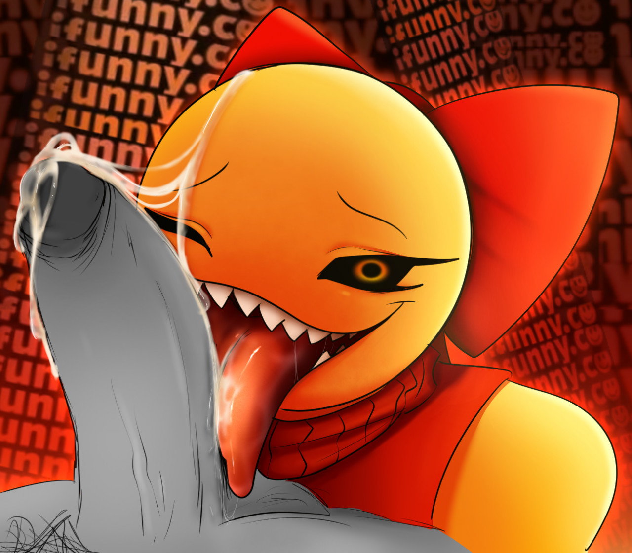 anon, character request, copyright request, cum, evil, friday night crunchin, ifu (friday night crunchin), ifunny, male, penis, sharp teeth, tagme, text background