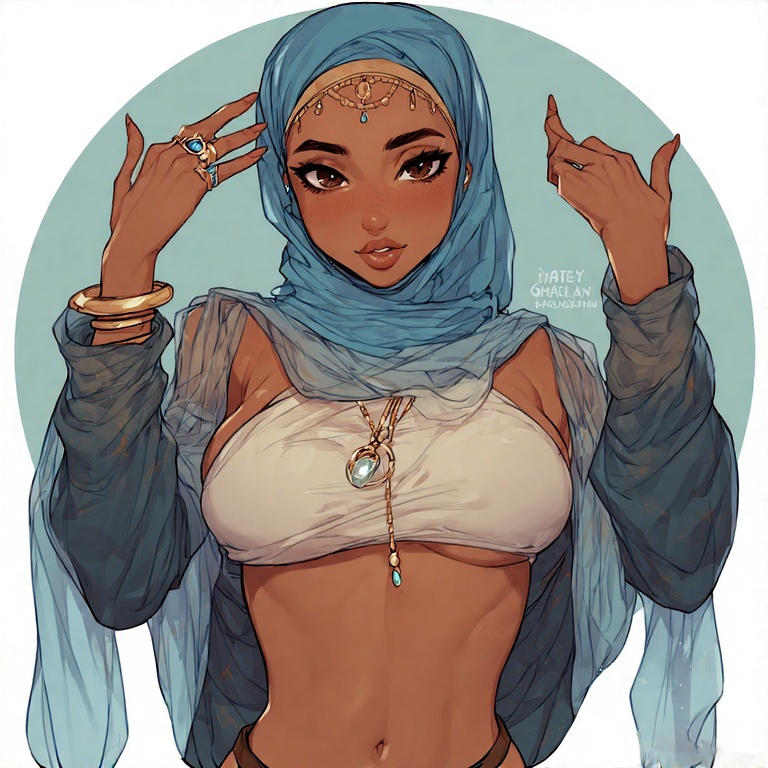 ai generated, arab, arabian female, bitch, dark skin, dark-skinned female, female, hijab, hijabi, jewelry, married female, solo, solo female, solo focus