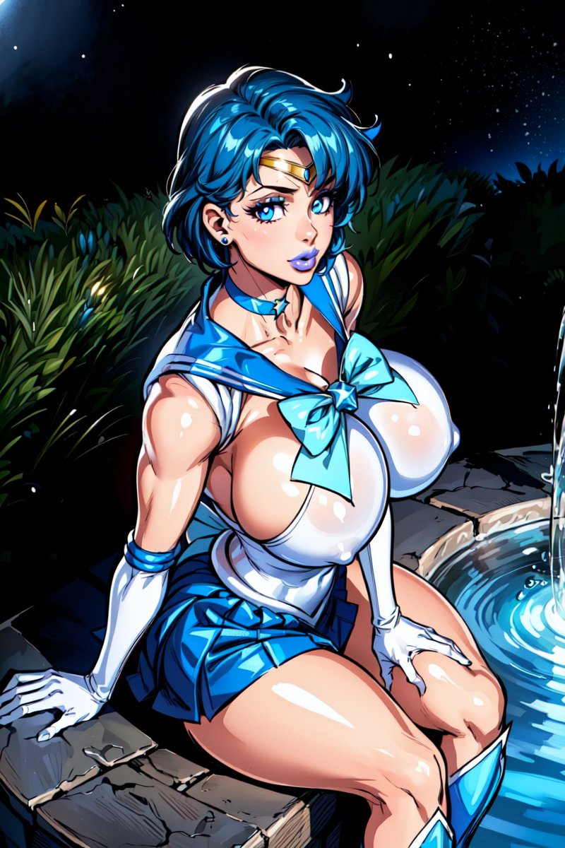 1girls ai_generated ami_mizuno big_breasts bishoujo_senshi_sailor_moon bythebrokenone clothing erect_nipples erect_nipples_under_clothes female_only large_breasts sailor_mercury skirt solo solo_female tagme