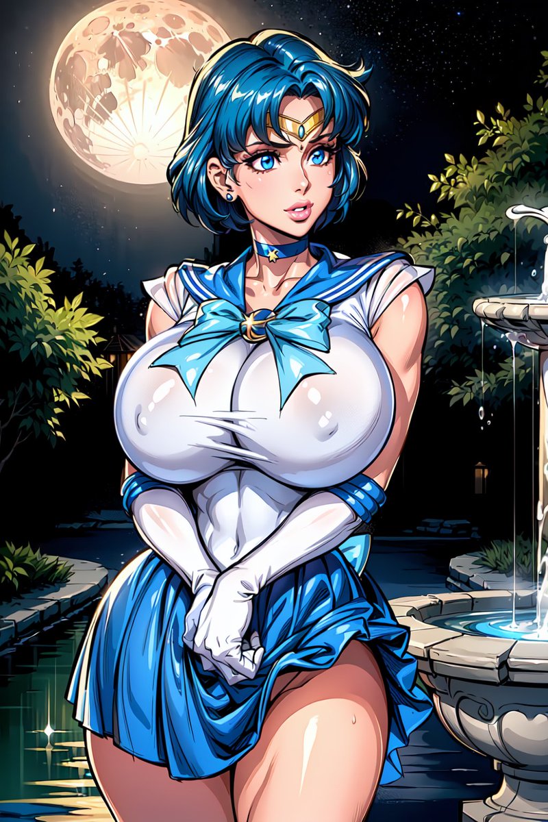 1girls ai_generated ami_mizuno big_breasts bishoujo_senshi_sailor_moon bythebrokenone clothing erect_nipples erect_nipples_under_clothes female_only large_breasts sailor_mercury skirt solo solo_female tagme