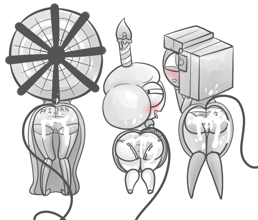 blush candle carla_cupcake_(snaxattacks) clothing cum cum_on_panties cupcake_(fnaf) fan_(fnaf) five_nights_at_freddy's humanoid looking_at_viewer machine mechanical panties robot snaxattacks tablet_(fnaf) underwear wide_hips