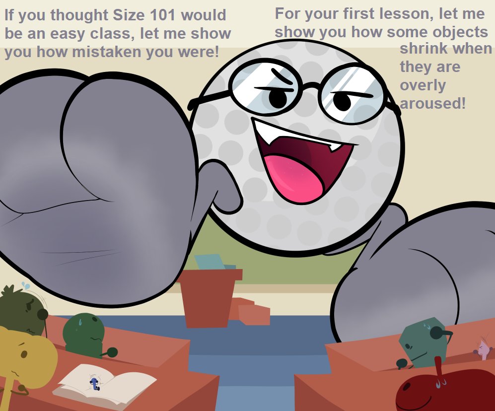 battle_for_dream_island big_paws black_eyes box chalkboard college college_student dimples disregardigan fangs flirtatious flirting flirting_look foot_fetish glasses golf_ball_(bfdi) grey_body grey_fur nerdy_female object_show object_shows teacher teacher_and_student text twitter_link