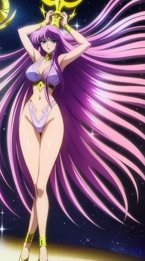 1girls accessories athena_(saint_seiya) breasts deity female female_focus female_only goddess legs legs_together light-skinned_female light_skin long_hair looking_at_viewer panties purple_hair saint_seiya saori_kido shounen_jump solo solo_female solo_focus supporting_breasts thighs very_long_hair