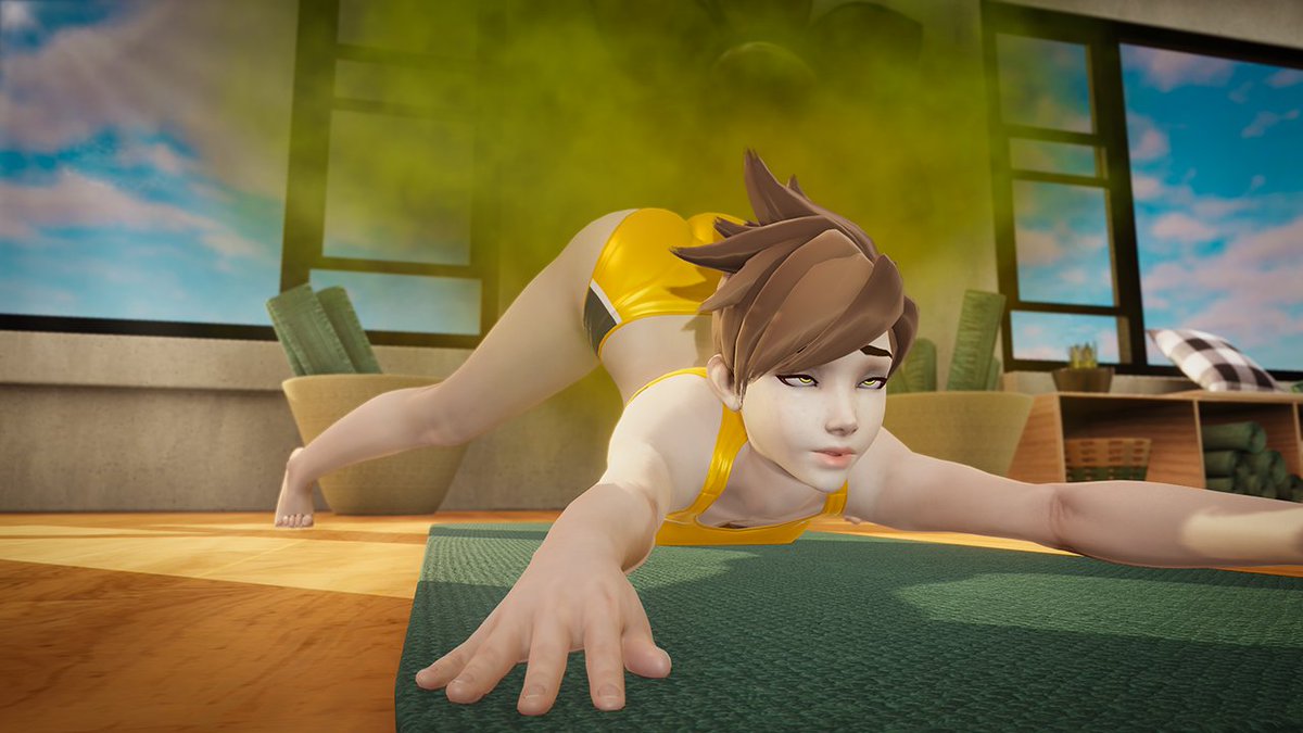 1girls 3d ass ass_up brown_hair eretiri fart fart_cloud fart_fetish farting female overwatch overwatch_2 short_hair solo stretching tracer yoga