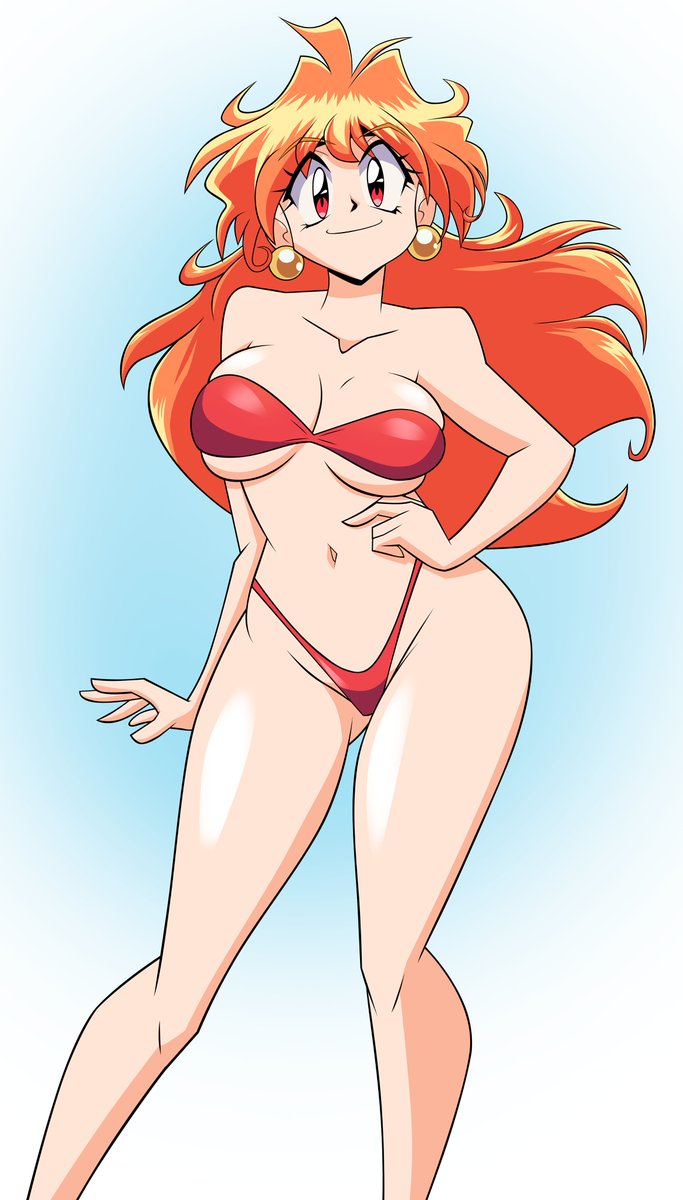 1girls beach bikini breasts curvy curvy_figure earrings female grimphantom human light-skinned_female light_skin lina_inverse long_hair orange_hair red_bikini red_hair slayers sorceress summer thong thong_bikini two_piece_swimsuit wide_hips