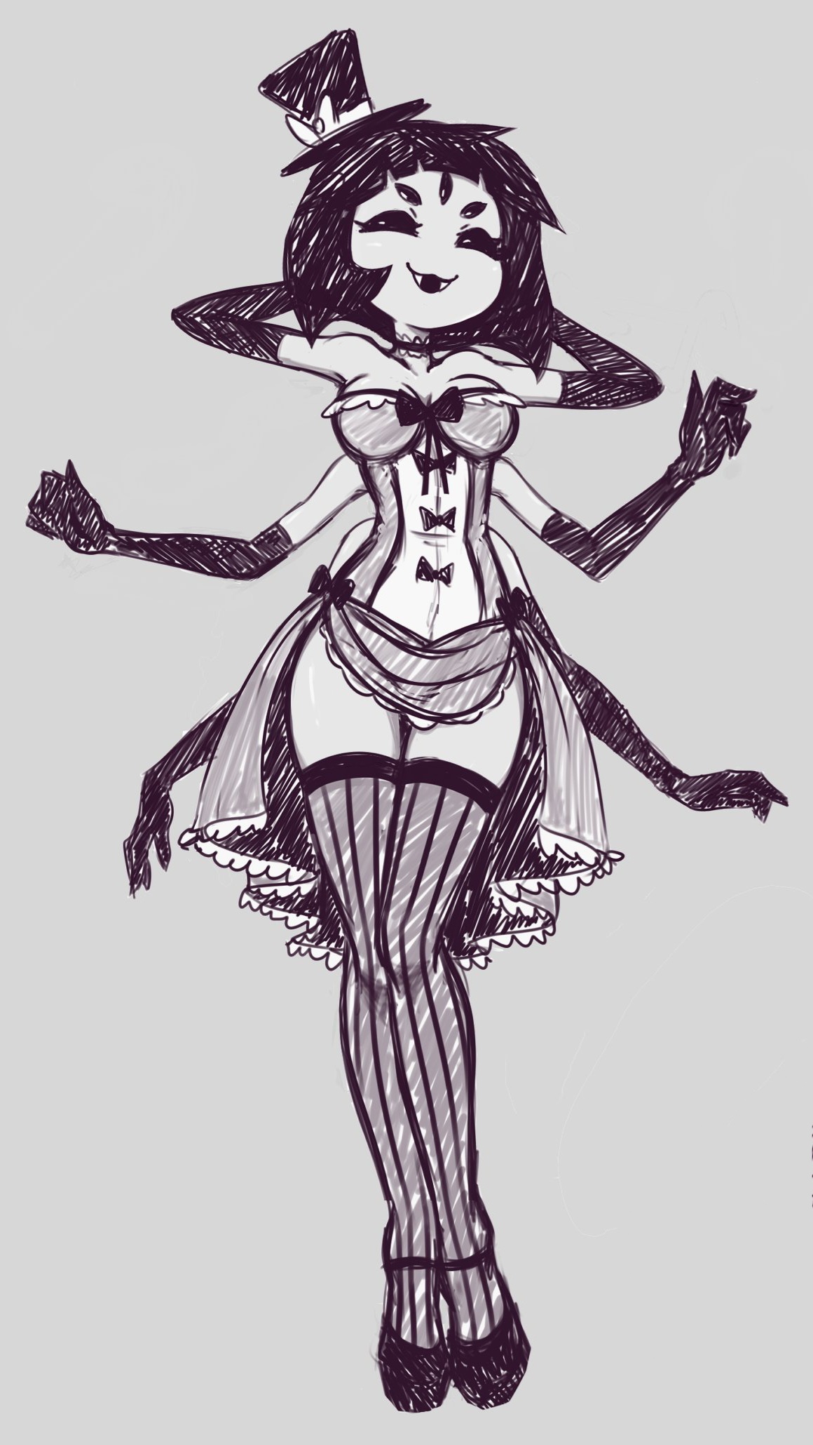 artist request, female, muffet, multi arm, multi eye, multi limb, showgirl, skimpy costume, spider girl, spider humanoid, tagme, tophat, undertale, undertale (series)