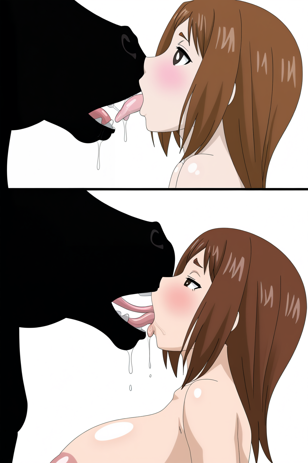 ai_generated brown_hair french_kiss funbb horse huge_breasts kaii_to_otome_to_kamikakushi kissing oral oral_penetration short_hair sumireko_ogawa tongue_out zoophilia zoophilia