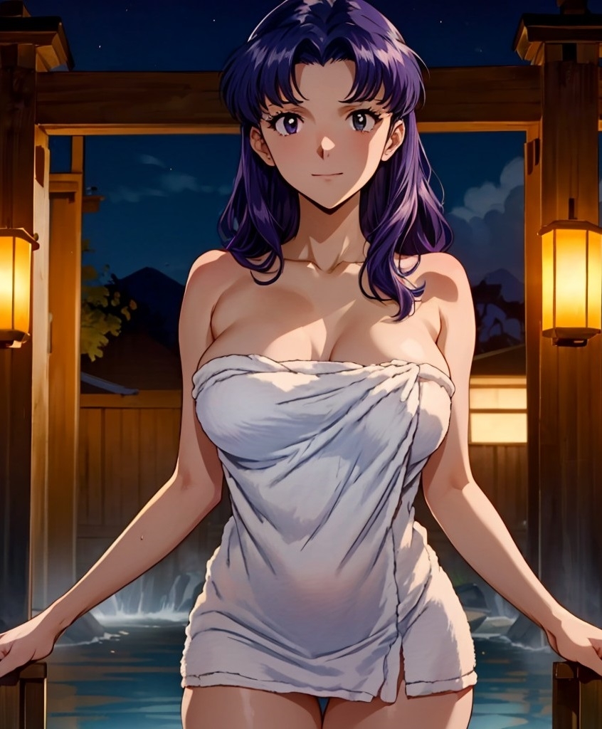 ai_generated druido female female_only misato_katsuragi nai_diffusion neon_genesis_evangelion onsen purple_hair solo stable_diffusion tagme