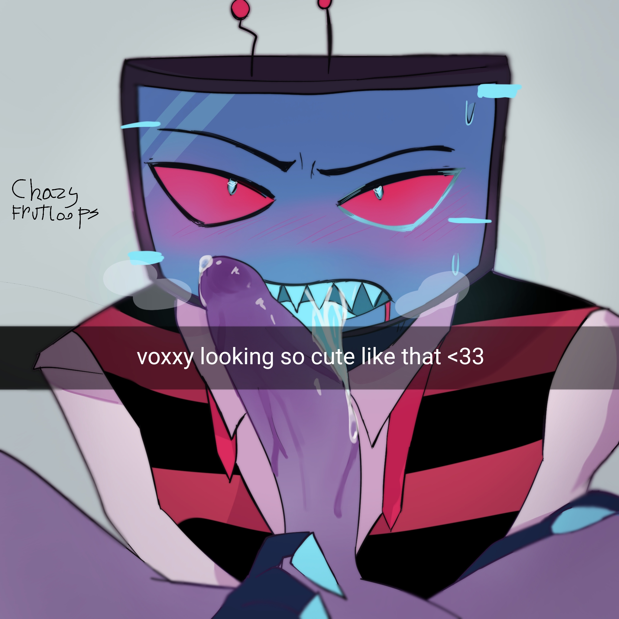 blowjob, gay, hazbin hotel, male, snapchat, valentino (hazbin hotel), vox (hazbin hotel), xd