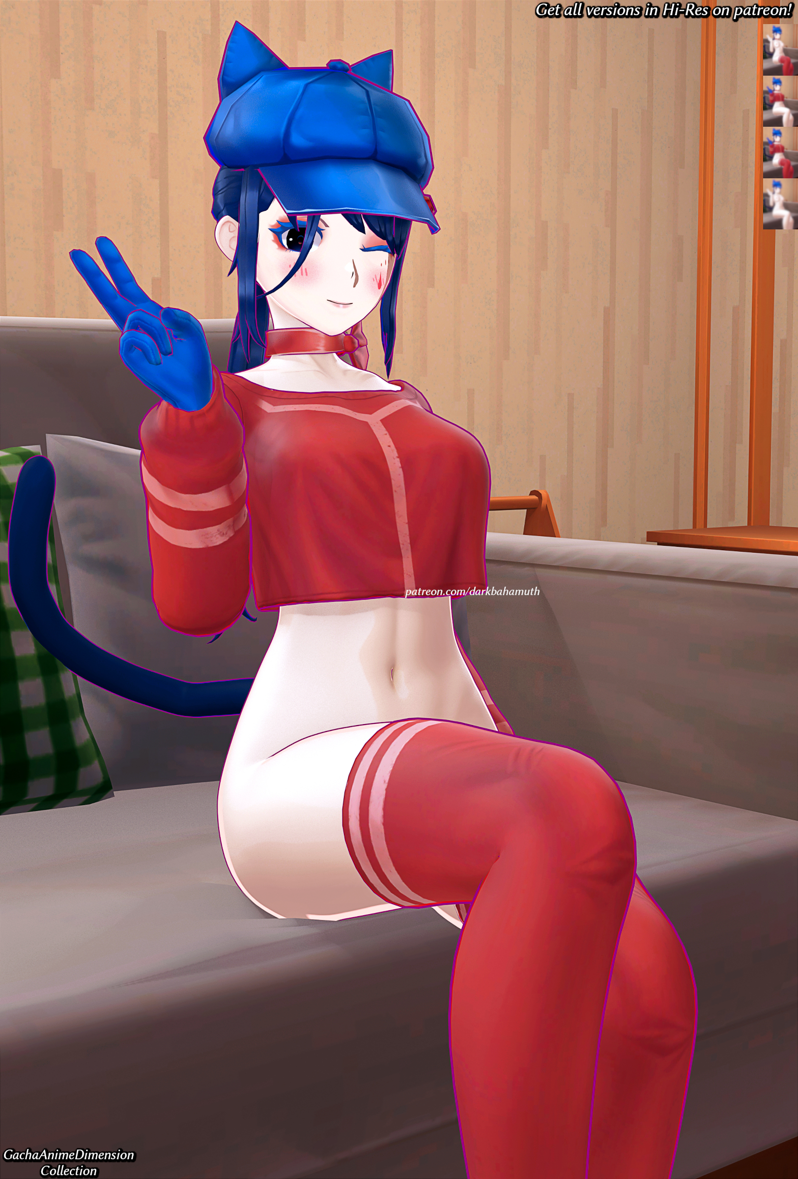3d, 3d (artwork), anime, cappie (miside), cool mita (miside), darkbahamuth, female, legs, miside, mita (miside), stockings, thighs